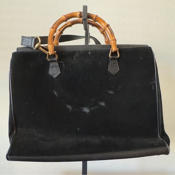 Authentic Vintage Gucci Diana Black Suede Bamboo Tote - Picture 3 of 16